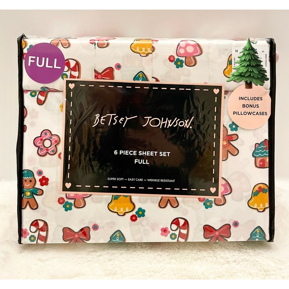 Betsey Johnson 6 Piece Pink Christmas‎ Gingerbread Full Sheet Set